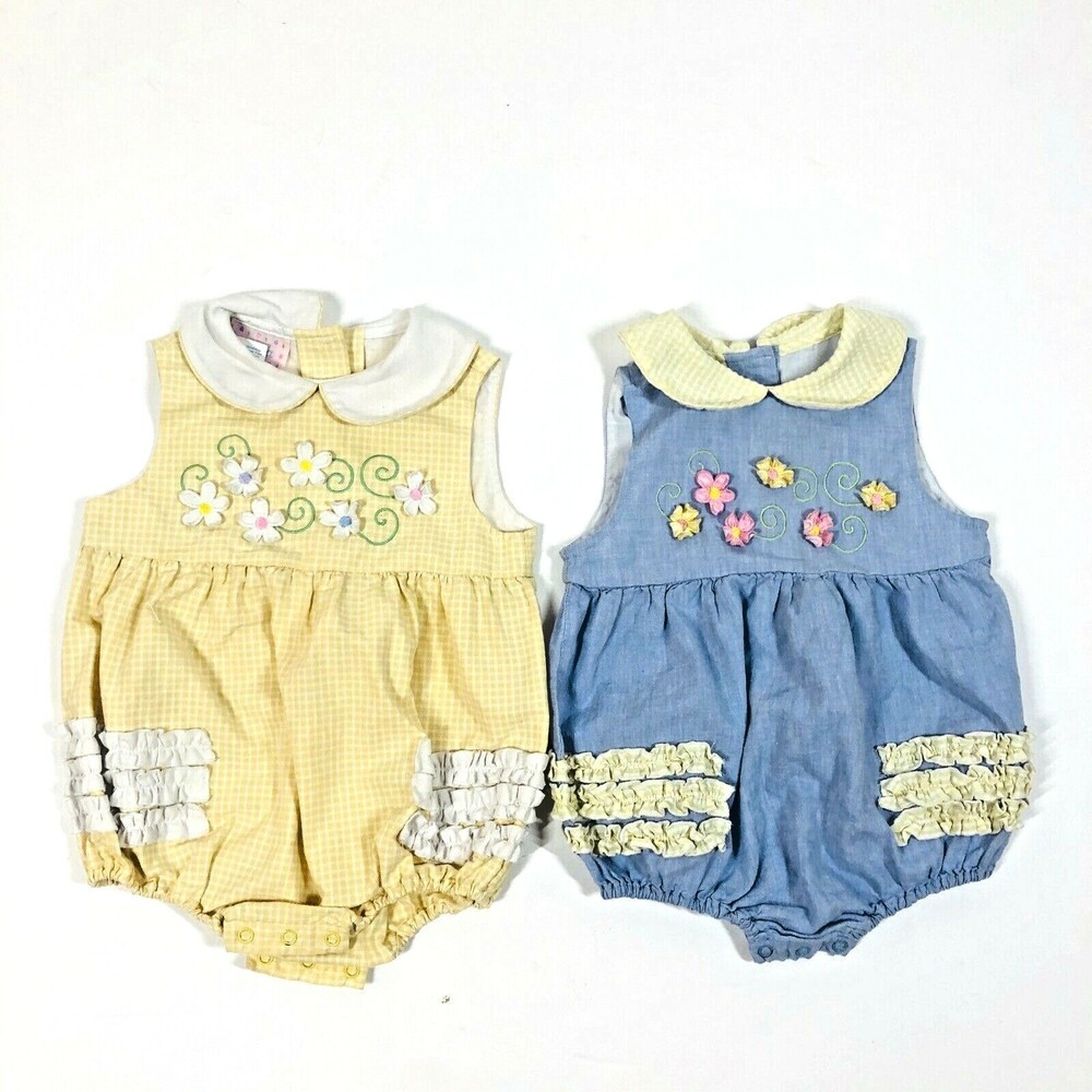 Lot of 2 90's Vintage Samara 24 Month Girls Rompers One Piece Ruffled Photoshoot